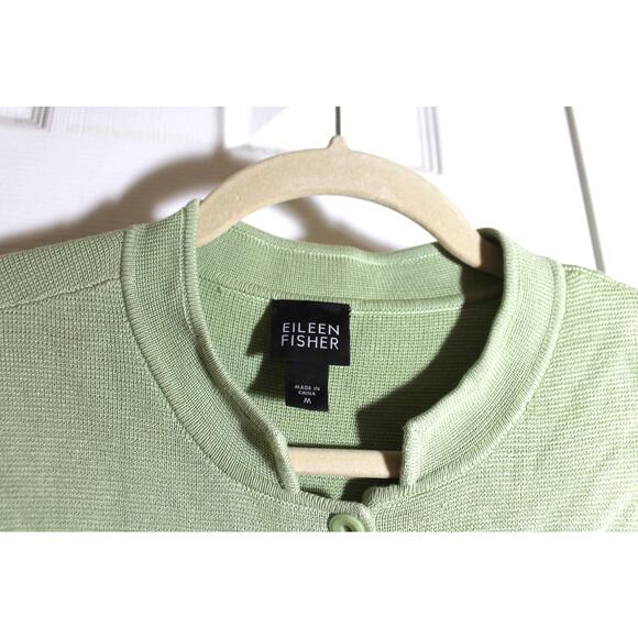 Eileen Fisher Green Silk/Cotton Blend Cardigan Sweater sz M - Picture 3 of 4
